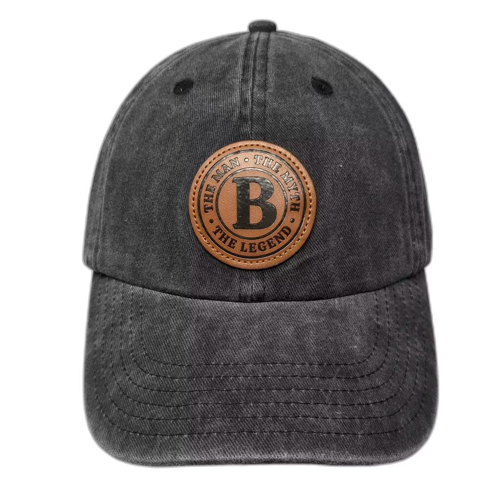 INNObeta Baseball Cap Gray Brown OS Hat Man Myth Legend Leather Patch Cotton